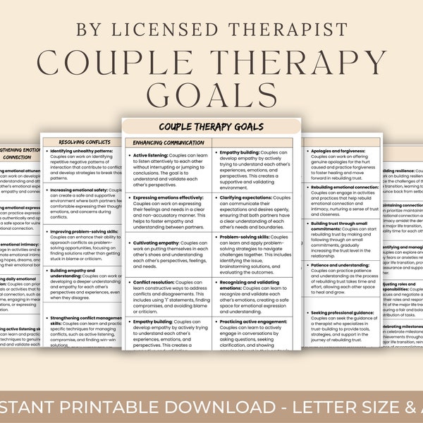 Couples Therapy Goals, Marriage Counselling, Relationship Therapy Goals & Objectives, Couples Therapy Session Notes, Therapist Cheat Sheets