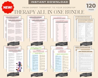 The Ultimate Therapy Bundle with Printable Resources, Therapy Worksheets, Progress Notes, therapy tool for counselor coach and therapist.
