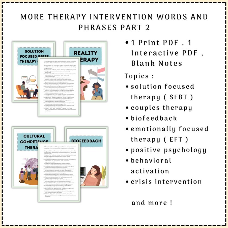 Therapy Interventions Cheat Sheet | CBT DBT, Counselor Resource (PDF ...