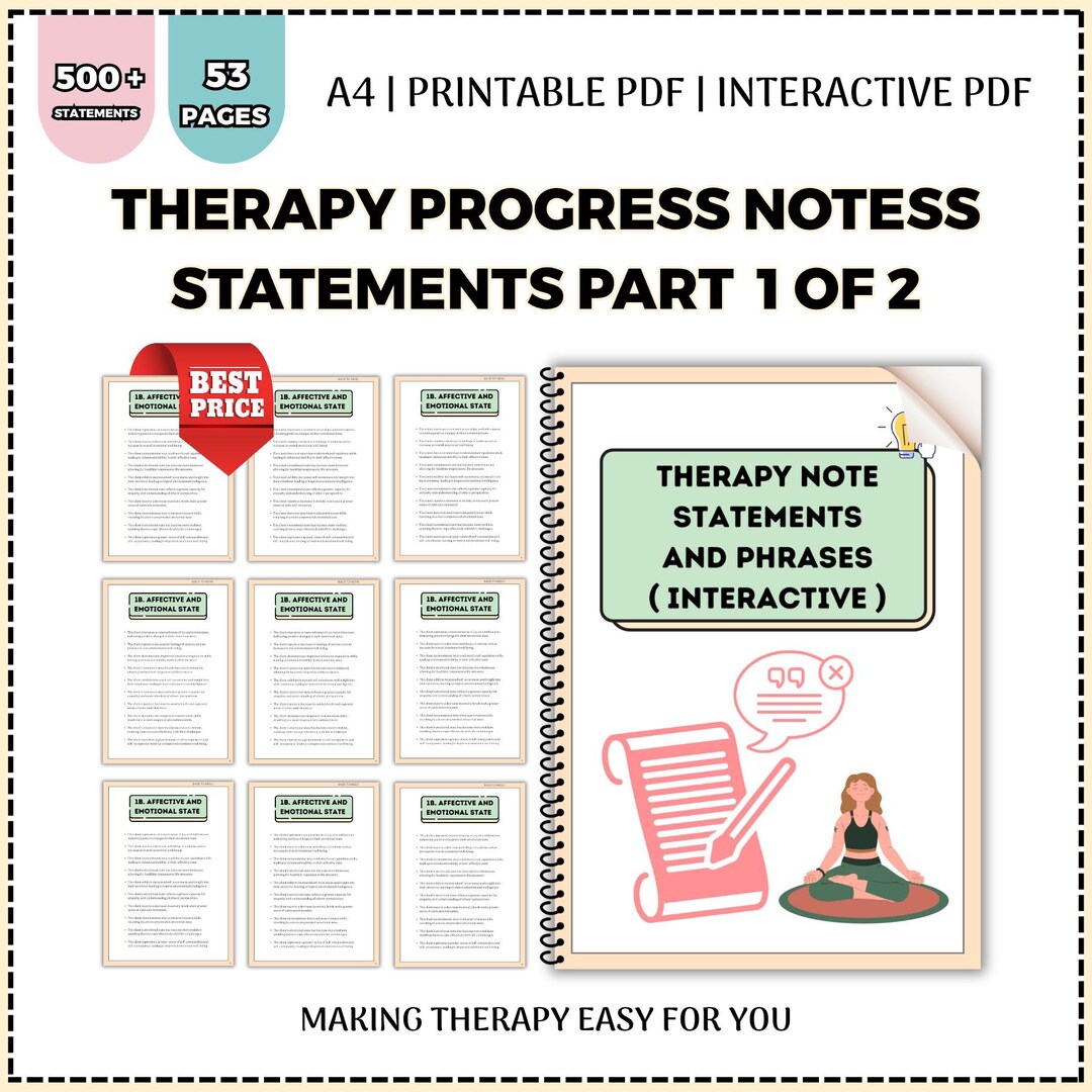 Therapy Progress Note Statements | Sentence Starters (digital Download ...