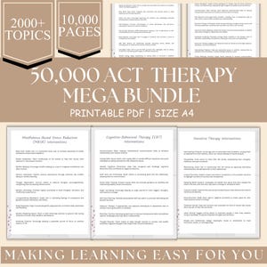 Peut inclure: Un lot de PDF imprimable de 50 000 interventions de thérapie ACT, organisé en trois catégories : réduction du stress basée sur la pleine conscience (MBSR), thérapie cognitivo-comportementale (TCC) et thérapie narrative. Le lot comprend plus de 2 000 sujets et 10 000 pages, ce qui facilite l’apprentissage.