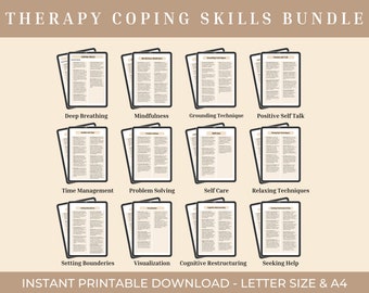 Therapy Coping Skills Bundle: Printable Worksheets (Digital Download)