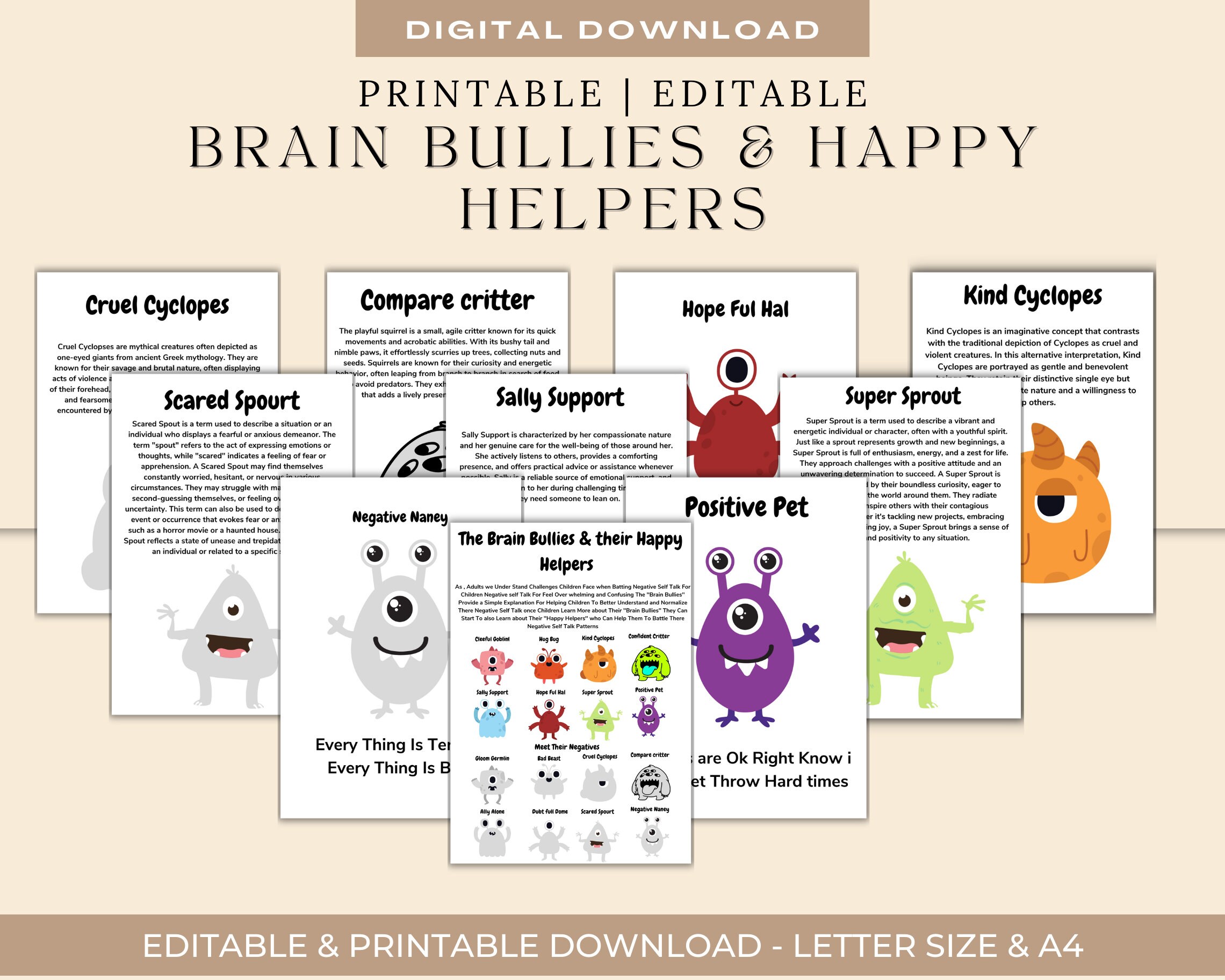 Thought Monster Cards: Kids Therapy Communication Tool (digital Download) -  Etsy Finland, image size:2280x1824