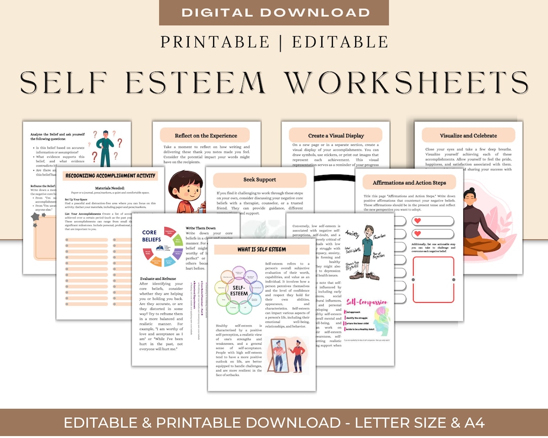 Self Esteem Worksheets: Therapy Resources (digital Download) - Etsy