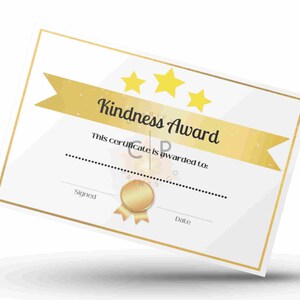 Kindness Award Certificate, PRINTABLE, Kids certificate, Goals, achievement awards, Goals Certificate, Reward Chart, DIGITAL DOWNLOAD