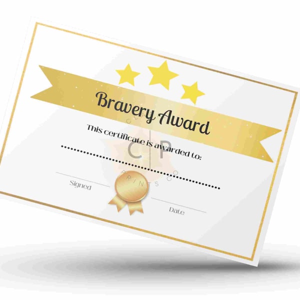 Bravery Award Certificate, PRINTABLE | Kids certificate, Goals, achievement awards, Goals Certificate, Reward Chart, DIGITAL DOWNLOAD