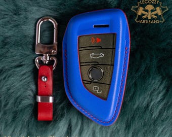 2024 2025 BMW Leather Key Fob Cover, New BMW Keyless Remote Series Fob Holder, Leather Case Color Accessories for Airtag Key Shell Car Tag