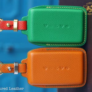 Volvo EX30 Leather Key Fob Cover, Volvo EX90 Remote Case, EX30 Keyless Fob Cover, Leather Case Colors, Leather Wrist Strap,Airtag Case Cover