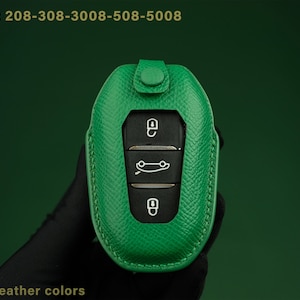 Custom Peugeot Leather Key Fob Cover, Peugeot Series Key Fob Case, Peugeot 208, Peugeot 308 3008, 508, 5008 Peugeot 3 buttons key fob