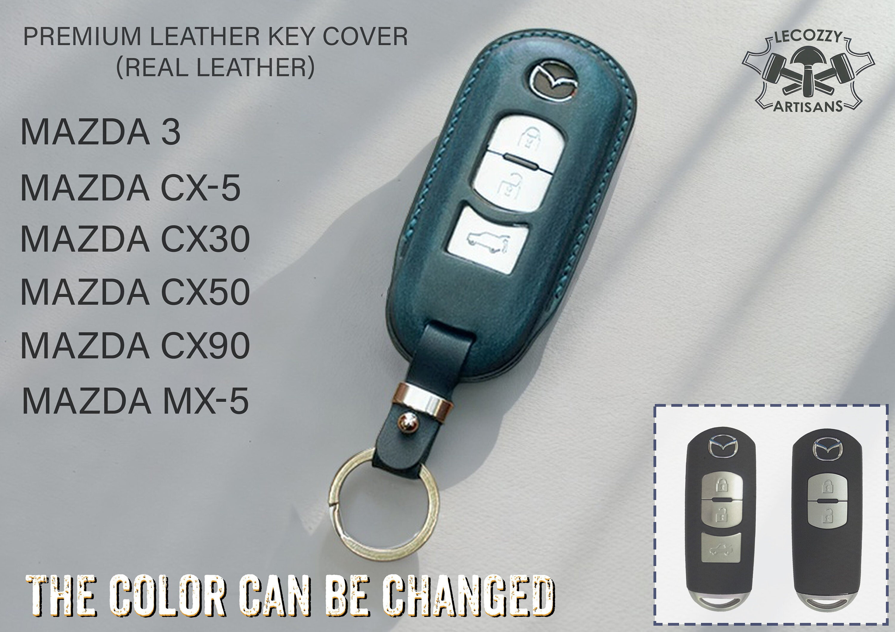 ontto Autoschlüssel Hülle Cover Passt für Mazda 2 3 5 6 CX-3 CX-4 CX-5 CX-7  CX-9 Atenza Axela MX5 Zubehör Metall Leder Schlüsselhülle Schlüsselbox  Schlüsselanhänger Schlüssel Schutz Etui 2 Tasten-Blau : : Auto &  Motorrad