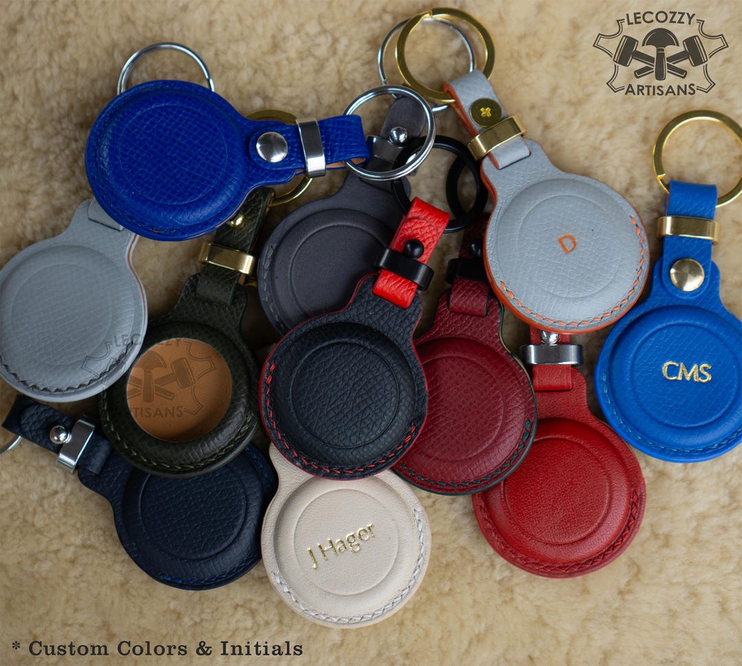 Custom Leather AirTag Case Cover, AirTag Holder, AirTag Keychain