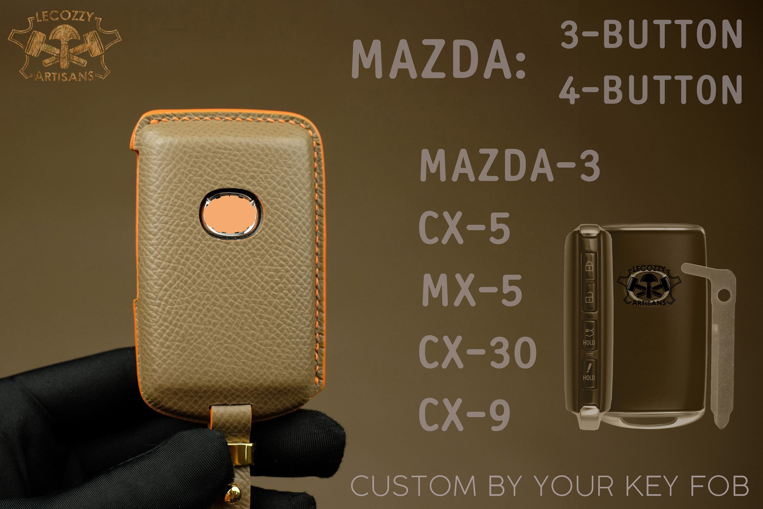 Mazda Leather Key Fob Cover, Custom Leather Key Cover, Personalized Mazda CX5 Key Cover, Mazda 3 Smart Key Cover, MX-5 Key Fob Cover, CX-30