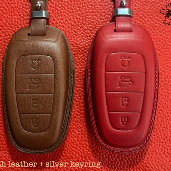 Custom Hyundai Leather Key Fob Case Cover, Hyundai Series Keyless Protected Case, Hyundai Santa FE Kona Tucson Nexo Venue Elantra Sonata