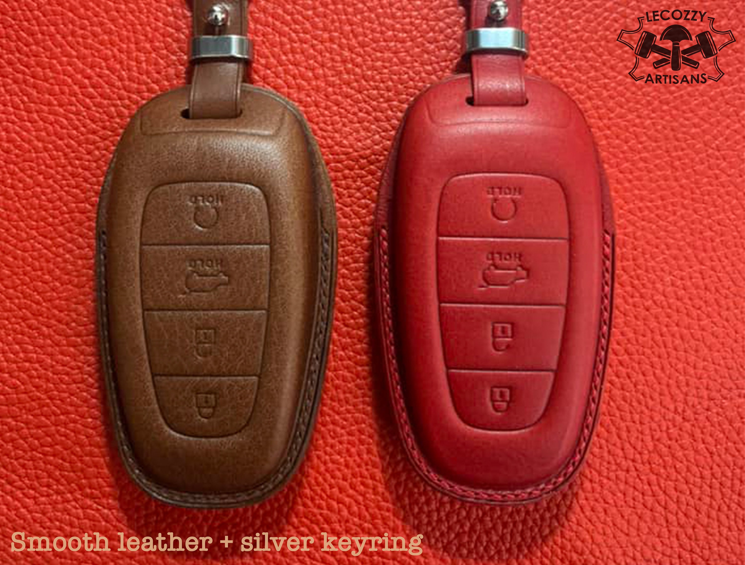 Custom Hyundai Leather Key Fob Case Cover, Hyundai Series Keyless Protected Case, Hyundai Santa FE Kona Tucson Nexo Venue Elantra Sonata