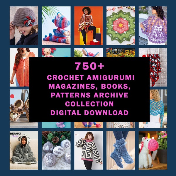 750+ Häkel- und Amigurumi-Magazine, Bücher, Muster-Archiv-Sammlung PDF Digitaler Download