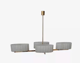 Maison Arlus suspension, Scandinavian 1960, four arms, in Teak and Perspex / Granite