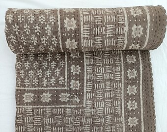 Kantha Quilt, Hand Block Print Baumwolle Tagesdecke