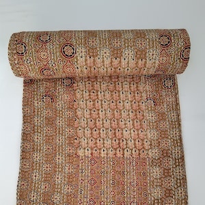 Handmade Kantha Quilt: Patchwork Handblock Print Cotton Bedspread