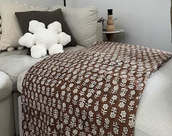 Decoración de sofá premium, decoración de habitación, manta hecha a mano, manta estampada a mano, manta de algodón con borlas, manta de sofá de algodón tejida a mano con estampado a mano.