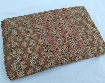 Magic Indians Handmade Ajrakh Kantha Quilt - Green Hand Block Print Queen Size Cotton Blanket