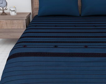 Handgefertigte Gestreifte Baumwolle Bettüberwurf: Hand Loomed Block Print Bettlaken