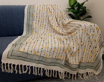 Hand Block Print Baumwolle Decke: Boho Sofa Dekor (45x70 inches)