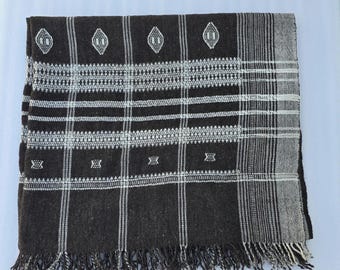 Handmade Bhujodi Wool Throw Blanket | Dark Brown Geometric Decor