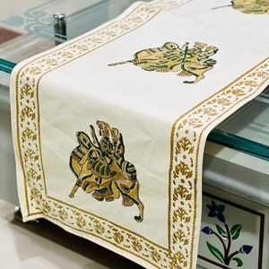 Premium Hand Block Floral Print Rectangle Table Runner 100% Pure Cotton Dining Table Cover up Border Design, Wedding Events Home Decor Party