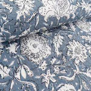 Blau Grau Kantha Quilt Kantha Quilt Einzigartiges Design Handgefertigte Kantha Quilted Bettwäsche Tagesdecke Handblock Print Decke Decke