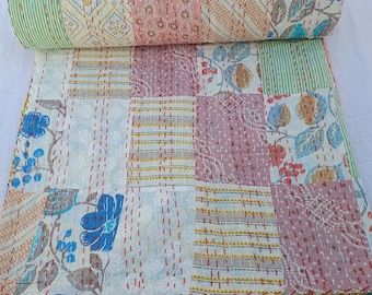 Patchwork Kantha Quilt Handmade Kantha Quilt Unique Patchwork Design Handmade Kantha Quilted Bedding Bedspread Print Throw Blanket Quilt
