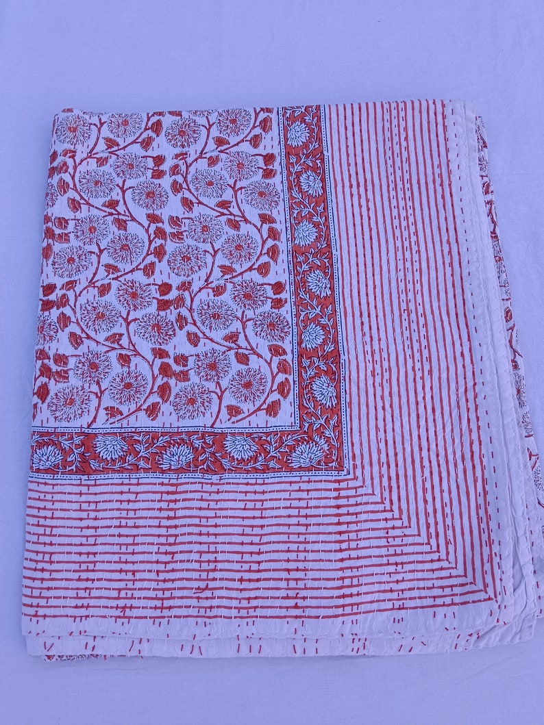 Orange Kantha Quilt Handmade Kantha Quilt Unique Design Handmade Kantha