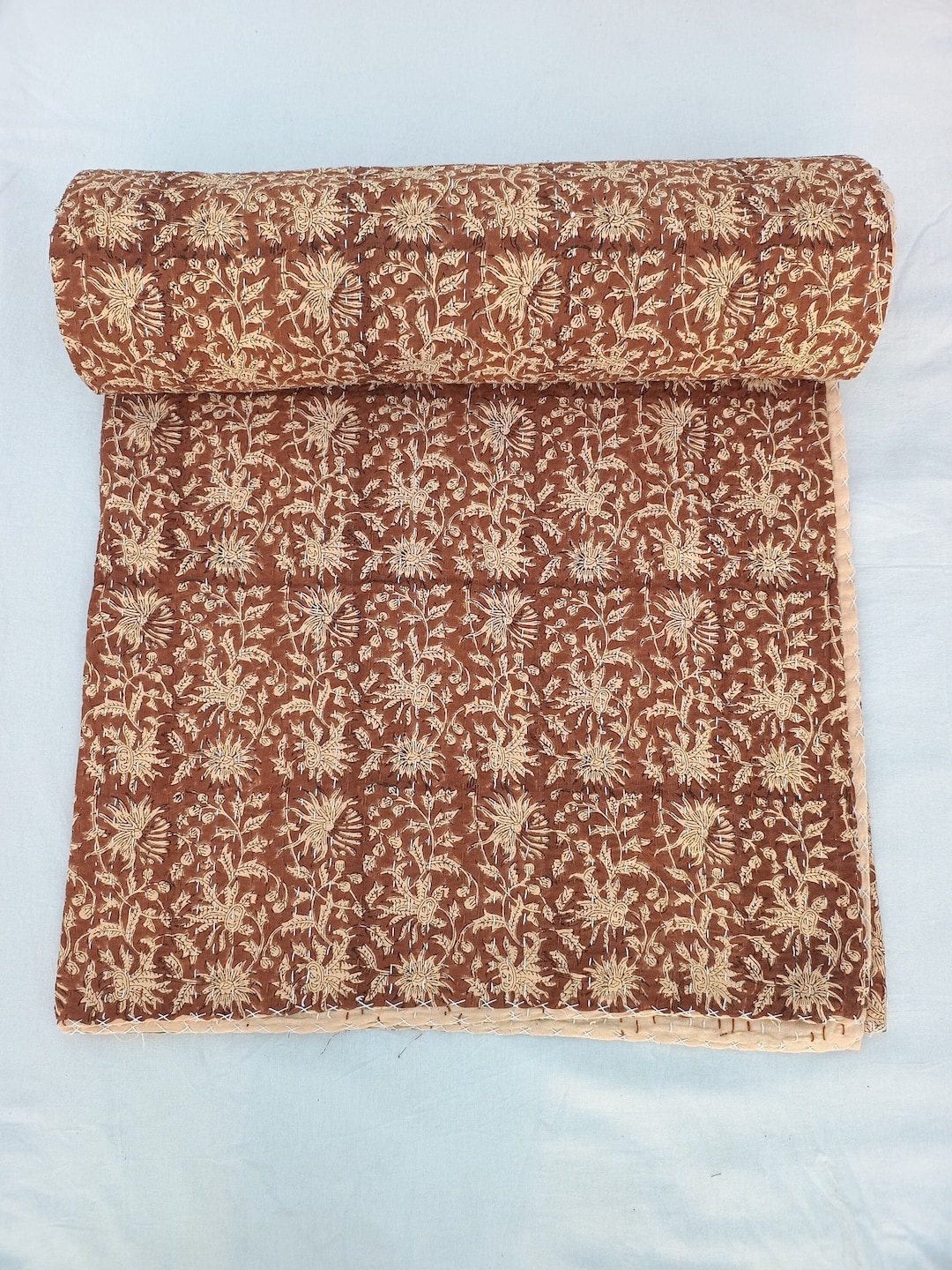 Brown Kantha Quilt All Size Quilt Twin Size Quilt, Queen Size & King