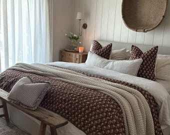 Luxury Floral Print Kantha Quilt, All Size Twin Size Throw Blanket, Queen Size & King Size Quilt, Natural Colors Handmade Soft Kantha Quilt