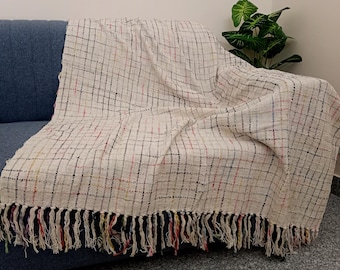 Organic Cotton Boho Throw Blanket, Soft Sofa Cover, Farmhouse Decor (50x60 inches)