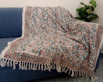 Handgemachte Decke mit Blockprint-Dekor für ein Sofa (45x70 inches)