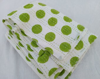 Beautiful Floral Handmade Kantha Quilt Unique Design Handmade Kantha Quilted Bedding Bedspread  Handblock Print Throw Blanket Well-Looking