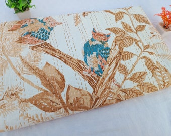 Floral Eule Handgefertigte Kantha Quilt, Handblockdruck Baumwolle Tagesdecke