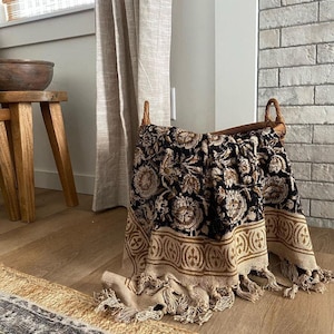 Premium Sofa Décor Room Décor Handmade Throw Handblock print Throw Cotton Throw Blanket Tassels Hand Loomed Block Print Cotton Sofa Throw