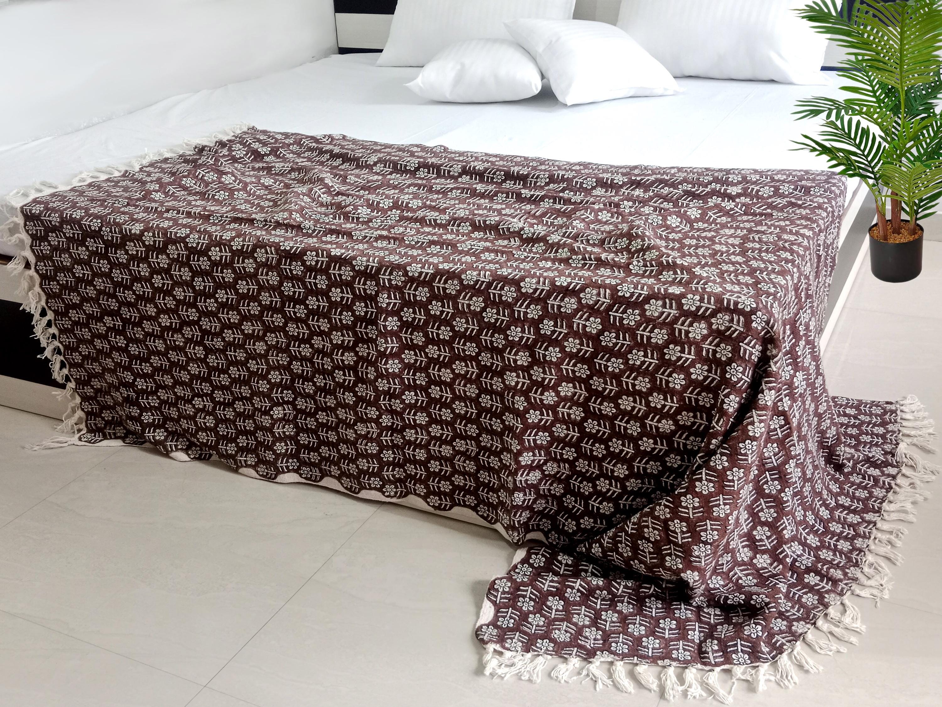 Guru-Shop Colcha Con Estampado De Bloques, Sofá Cama, Colgante De Pared Hecho A Mano, Bufanda De Pared - Diseño 15, Verde, Algodón, Tamaño: Individual 150x200 Cm, Colchas Con Impresión En Bloque