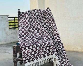 Handblock Throw and Cushion cover Handmade Throw Handblock print Throw Cotton Throw Sofa Décor Room Décor Tassels Hand Loomed