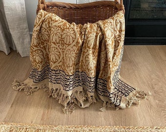 Block Print Throw Blanket Cotton Throw Blanket, Bohemian Throw  Sofa Décor Throw