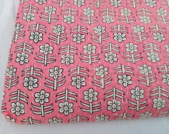 Floral kantha quilt Handmade Kantha Quilt Unique Floral Design Handmade Kantha Quilted Bedding Bedspread  Handblocked Print Throw