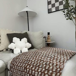 Premium Sofa Décor Room, Décor Handmade Throw Hand block print Throw Cotton Throw Blanket Tassels Hand Loomed Block Print Cotton Sofa Throw