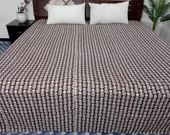 Dunkelbraune Blumendruck Kantha Quilt, Alle Größe Twin Size Decke, Queen Size & King Size Quilt, Natürliche Farben Handgemachte Weiche Kantha