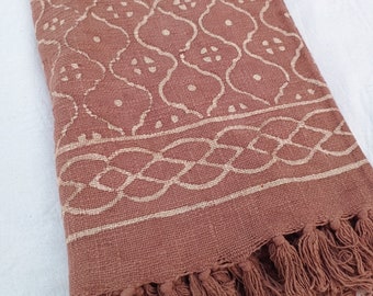 Premium Handmade Boho Bedding Throw, Hand Block Print Soft Cotton Throw Blanket Sofa Room Décor Tassels Rare find Throw, Vintage Blanket