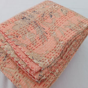 Handmade Kantha Quilt Pink color Unique Design Handmade Kantha Quilted Bedding Bedspread Print Throw Blanket Well-Looking Quilt