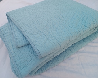 Aqua Grün Kantha Quilt: Handgemachte Wendedecke aus Baumwolle