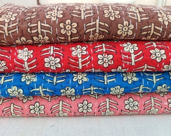 Floral Brown, Red, Blue, Light pink, Black Color kantha Handmade Kantha Floral Design Handmade Kantha Bedding Bedspread  Christmas Gift