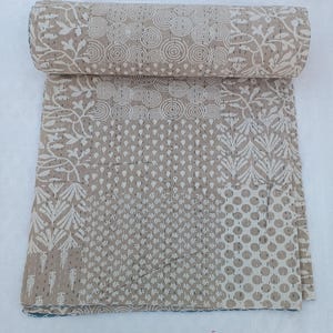 Handmade Kantha Quilt Natural Color Unique Design Handmade Kantha Quilted Bedding Bedspread Print Throw Blanket Well-Looking Quilt