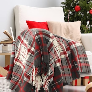 Christmas Themed Cotton Sofa & Chair Throw Sofa Décor Room Décor Tassels Hand Loomed  Cotton Sofa Throw Handmade Throw